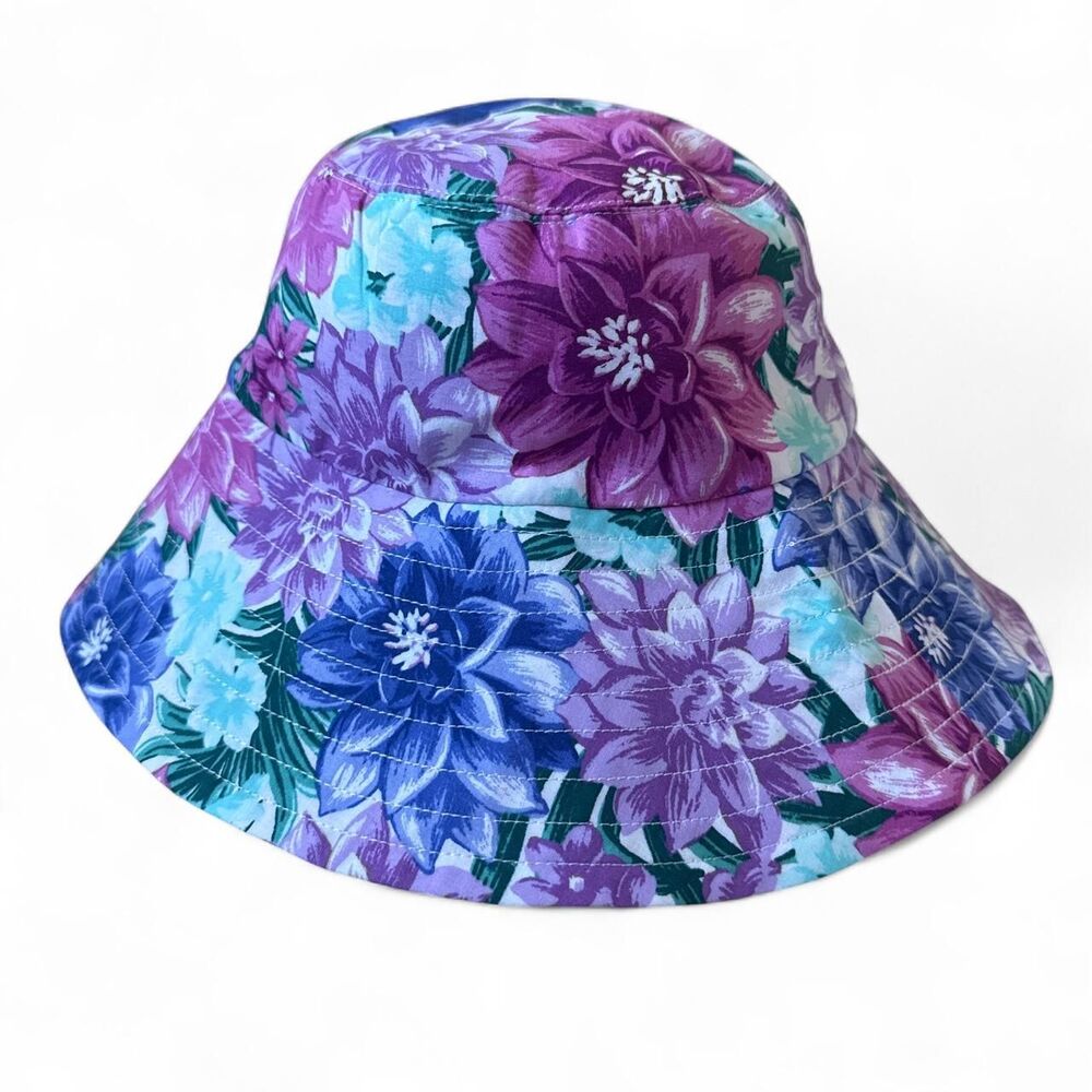 Janie and Jack Floral Bucket Hat 2T–3T Purple Blue Cotton Sun Hat Brand New
